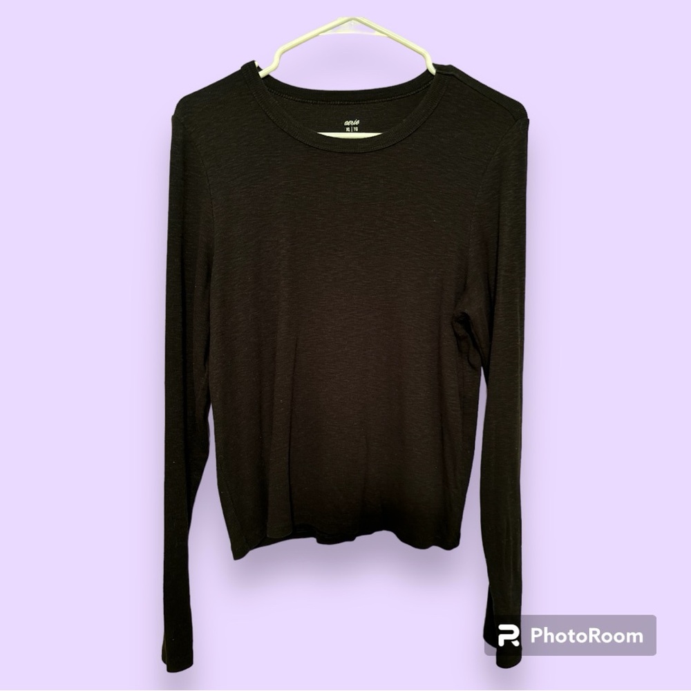 🤍 Black XL Ribbed Aerie Long Sleeve Top